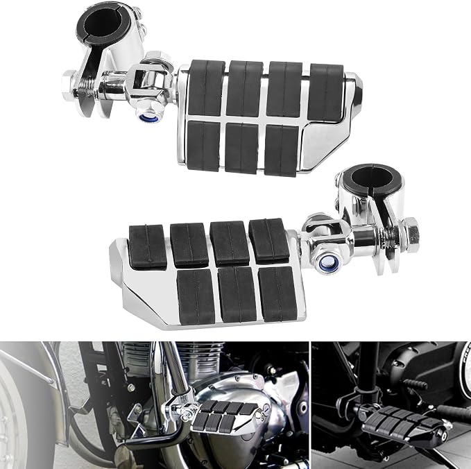 Motorcycle Clamp-on Highway Pegs Universal Adjustable Engine Guard Foot Rests w/Mount Clamp Kit For Most Motorcycle Models with 25mm 32mm 34mm Crash Bar Tube Accessories(Chrome Style)