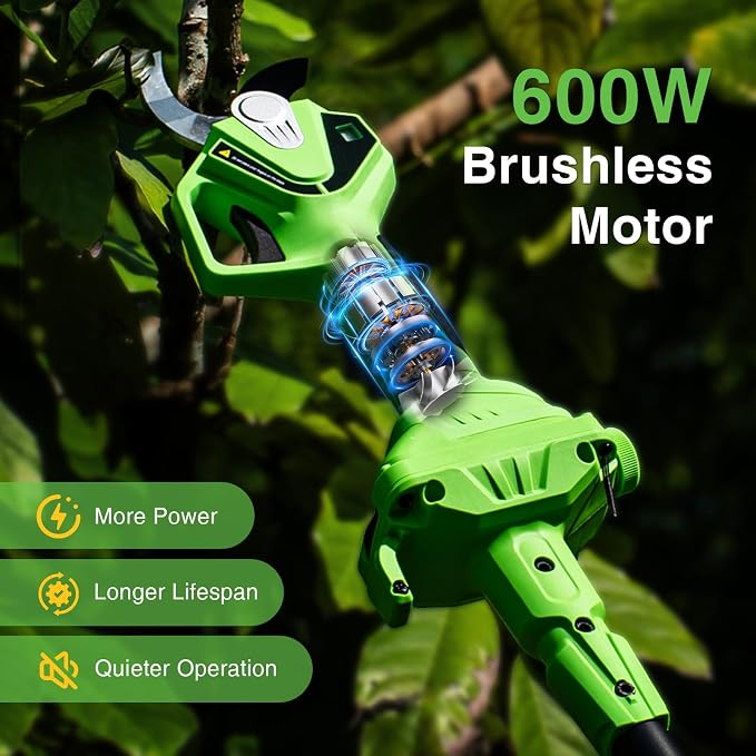 TaskStar Electric Pruning Shears with Pole: 1.6" Cutting Diameter 2-in-1 Cordless Pole Pruner - 2 Pcs 4.0Ah Batteries, Brushless Motor, Extra SK5 Blade, Branches Cutter for Flower Tree Trimming