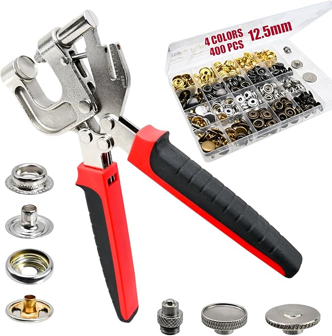 Snap Fastener Tool Kit, 12.5mm 4 Colors 400 PCS Boat Cover Snaps with Built in Punching Snap Installation Tool, 12.5 MM Canvas Snaps for Leather, Clothing and DIY Handmade