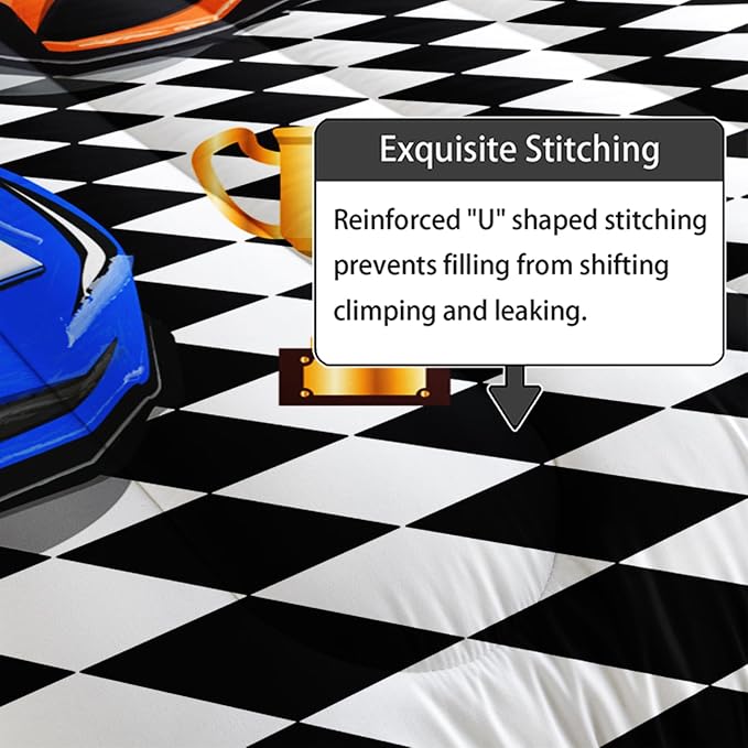 Axolotl Racing Car Bedding Set King,Cool Speed Race Car Comforter for Kids Boys Girls Teens,Racing Cars Quilt Set,Extreme Sport Theme with Three Cars Arrive at Finish,1 Comforter and 2 Pillowcases