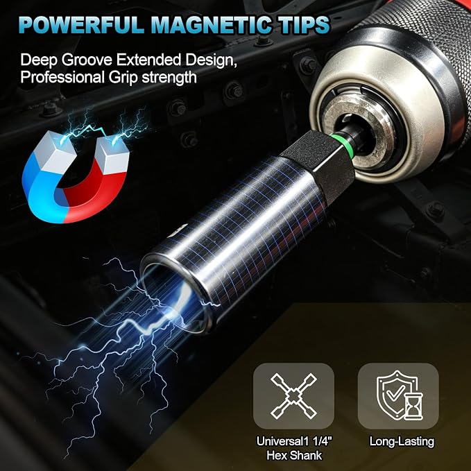 86 PCS Magnetic Nut Driver Set - 1/4" Metric & SAE with Socket Adapters, Ratcheting Screwdriver, Wing Nut Driver, Bit Holder, Adapters, Universal Sockets, Quick Release Extension, Power Bits