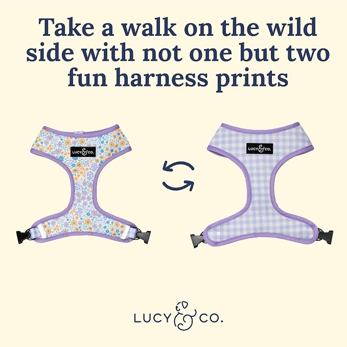 Lucy & Co. Reversible Dog Harness - Water-Repellent Neoprene, Dual-Print Design, Easy Swap Style, Adjustable Comfort Fit - Among Wildflowers Reversible Harness - X-Small