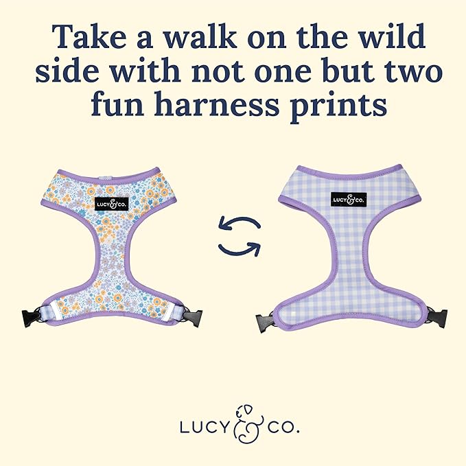 Lucy & Co. Reversible Dog Harness - Water-Repellent Neoprene, Dual-Print Design, Easy Swap Style, Adjustable Comfort Fit - Among Wildflowers Reversible Harness - X-Large