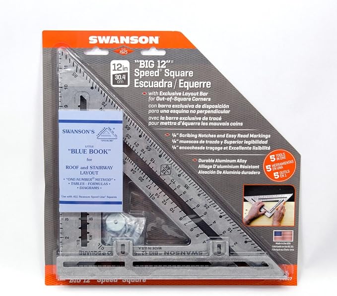 Swanson Tool Co S0107 "Big 12" 12-Inch Speed Square Layout Tool with Blue Book