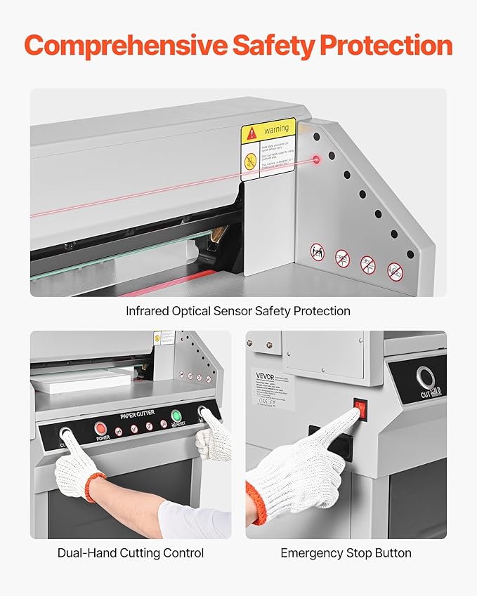 VEVOR Electric Paper Cutter, Heavy Duty Metal Paper Cutter Machine, 17.72 inch Cutting Width, 1.57 inch Cutting Thickness, Electric Guillotine Trimmer with Infrared Function and Spare Blade