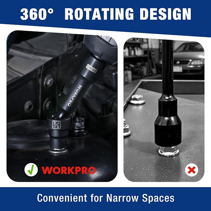 WORKPRO 7PCS 1/2" Drive Driveline Socket Set with Storage Case | 12-Point SAE Swivel Socket, CR-MO Steel Driveline Limited Clearance Socket Set for Automotive and Mechanical Use