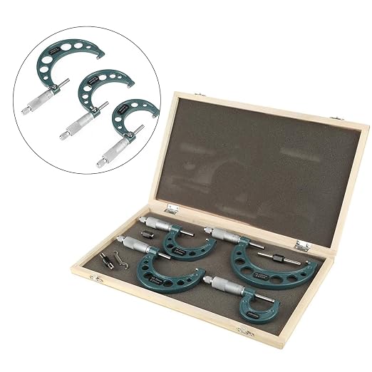 4pcs Metric Outside Micrometers Set 0-4 Inch Professional External Micrometer Thickness Gauge Measuring Calipers 0.01mm Accuracy with Case