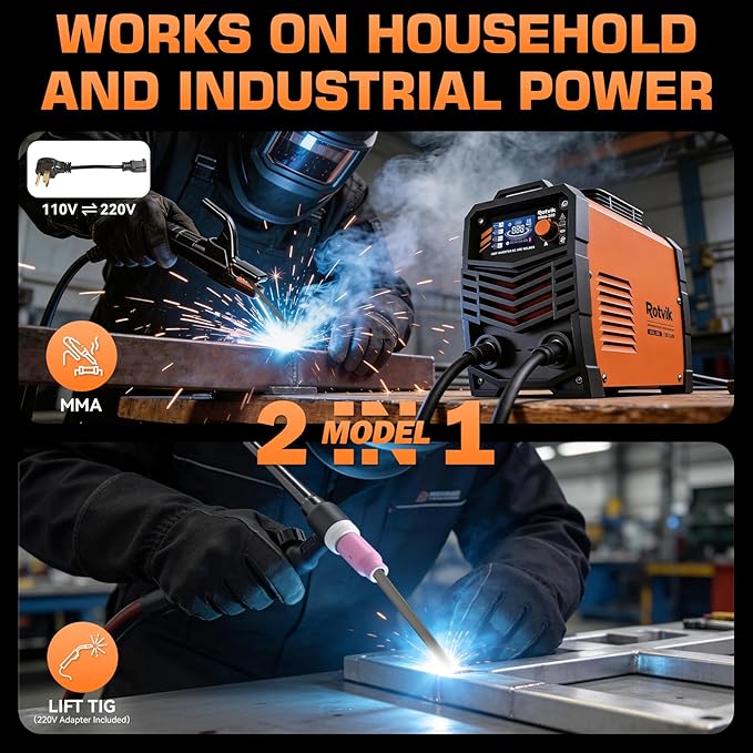 200Amp Stick Welder-Large LED Display, 110V/220V Dual Voltage Portable MMA Welder Machine with Hot Start, Arc force and Anti-Stick, Lift TIG Torch & 220V Adapter, 20PCS Rods Stick Welder