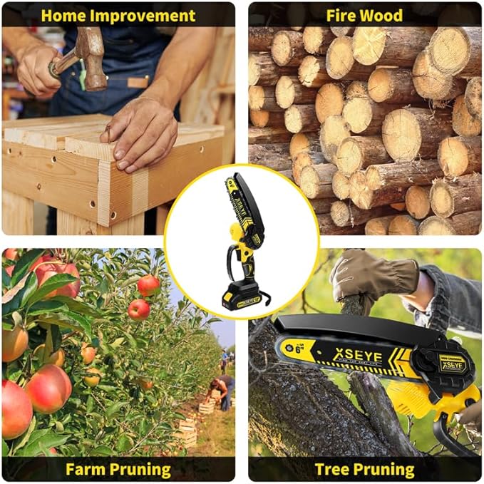 XSEYE Mini Chainsaw Cordless 6 inch, Handheld Small Battery Chain Saw with Auto Oiling, Electric Saws for Wood/Tree Branch Cutting, Garden Tool, Mens Dad Fathers Day Birthday Gifts for Grandpa Husband