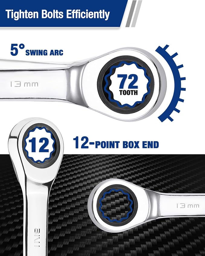 WORKPRO 13 mm Ratcheting Combination Wrench, Mirror Polish Chrome Plating (Pack of 2)