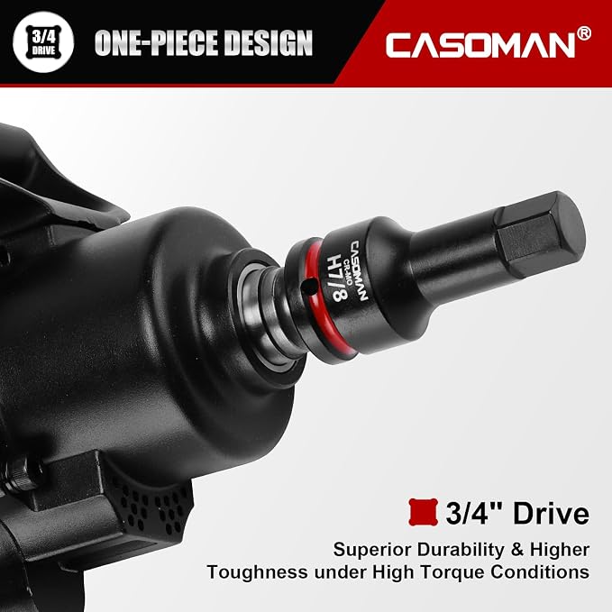 CASOMAN 3/4-Inch Drive Impact Hex Bit Driver Set, 10 Pieces Allen Bit Socket Set with Storage Case, Metric & SAE, CR-MO Steel, Impact Grade, One-Piece Construction