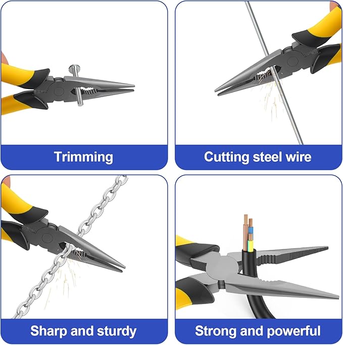 8-Inch Premium Needle-Nose Pliers, Wiojided High-Carbon Steel Precision Long Nose Pliers with Wire Cutter, Anti-Slip Soft Grip, Paper Clamp Design for Home, Jewelry, Crafts, Fishing, Narrow Spaces