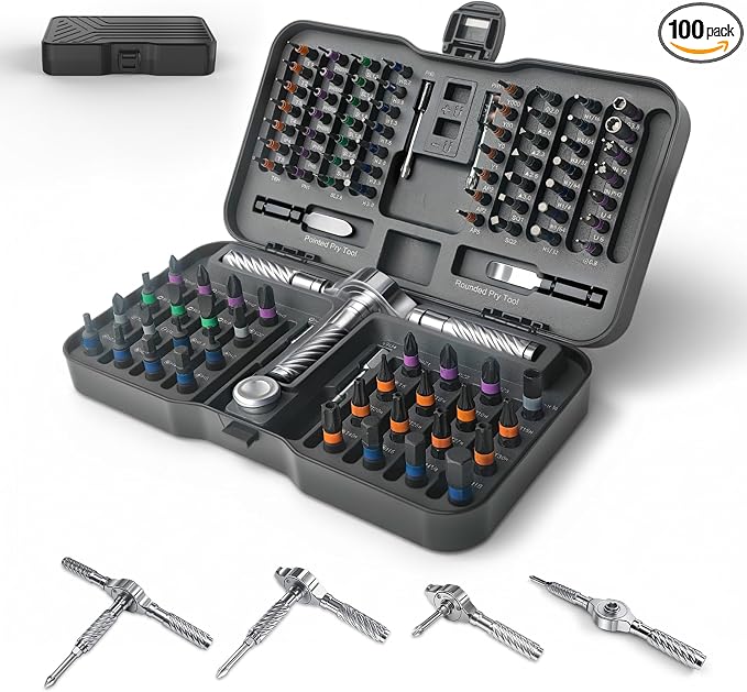 AceMining 100 in 1 Precision Ratchet Screwdriver Set, Magnetic Screwdriver Bit Set with Storage Case, Multi Function Repair Tool Kit for Computer, Laptop, Eyeglass, Watch & DIY Projects