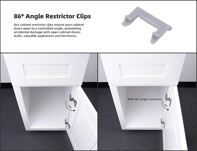 (Decobasics ONLY) Cabinet Restrictor Clips (80 Pack)- 86° Degree Angle Cabinet Door Hinge Restrictor Clip for Soft Close Hinge-90° Opening Kitchen Soft Close Cabinet Hinges Restraints Restriction Clip