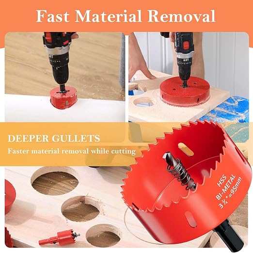 3-3/4 in. Bi-Metal Hole Saw Drill Bits - Versatile and Durable Hole Cutter for Wood, Plywood, Plaster Drywall, Ceiling, Plastic Pipe, PVC and Thin Metal - Includes Arbor & Pilot Bit (95mm)