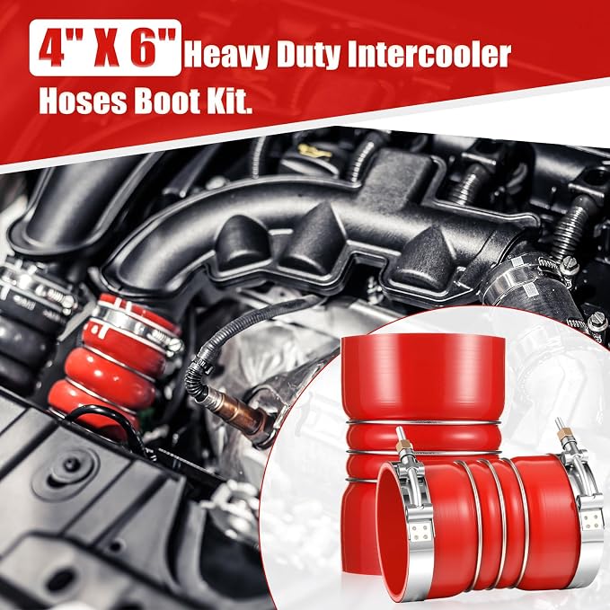 4 Pack Silicone Charge Air Cooler Hump Hose with T-bolt Spring Loaded Clamps 4" x 6" Semi Truck Air Hose Set Heavy Duty Turbo, Air Intake and Intercooler Hose Kit