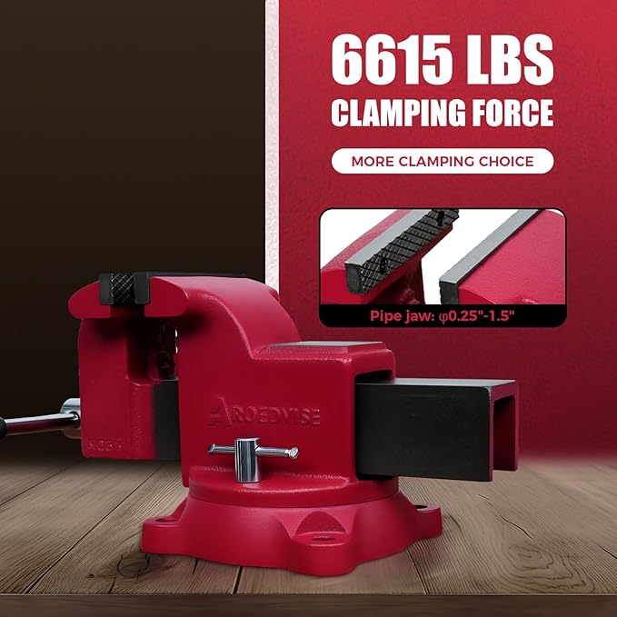 4" Heavy-Duty Bench Vise, 4" Jaw Width & Opening, 6615 lbs Clamping Force, 60,000 PSI Ductile Iron Vise with 360° Swivel Base, Anvil & Pipe Jaws for Metalworking, Woodworking & DIY (RS40)