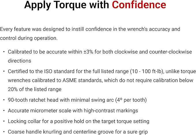 TEKTON 3/8 Inch Drive 90-Tooth Dual-Direction Micrometer Torque Wrench (10-100 ft-lb) | TRQ51402