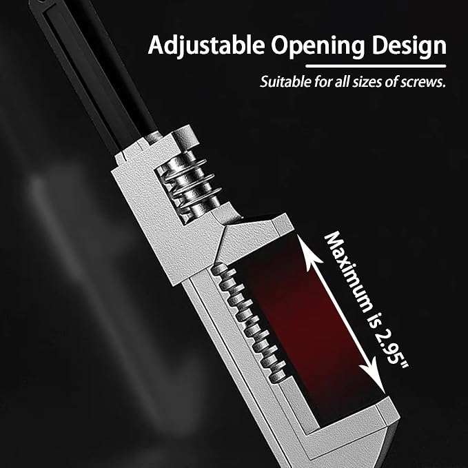 Non-slip Design 11 inch Automotive Wrench with [Silicone Non-slip Grip] Adjustable Wrench Fits a Variety of Fastener Sizes for Construction Machine Automobiles Home Repairs 11'' Black