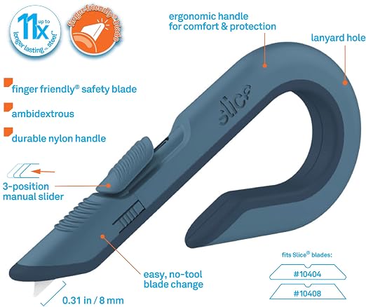 Slice Box Cutter, Heavy Duty Utility Knife, Safe Ceramic Blade Lasting 11x Longer than Metal, Slate, Combo Pack