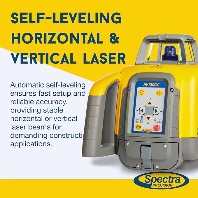 Spectra Precision HV1305C Horizontal/Vertical Red Beam Laser Kit with HL760 Receiver, RC1402 Remote, C70 Clamp, NiMH Battery & Accessories - Small Case