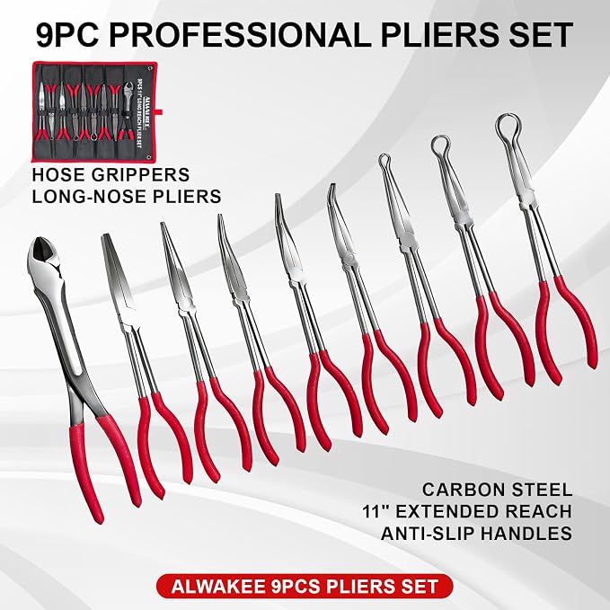 9-Piece 11" Long Reach Needle Nose Pliers Set