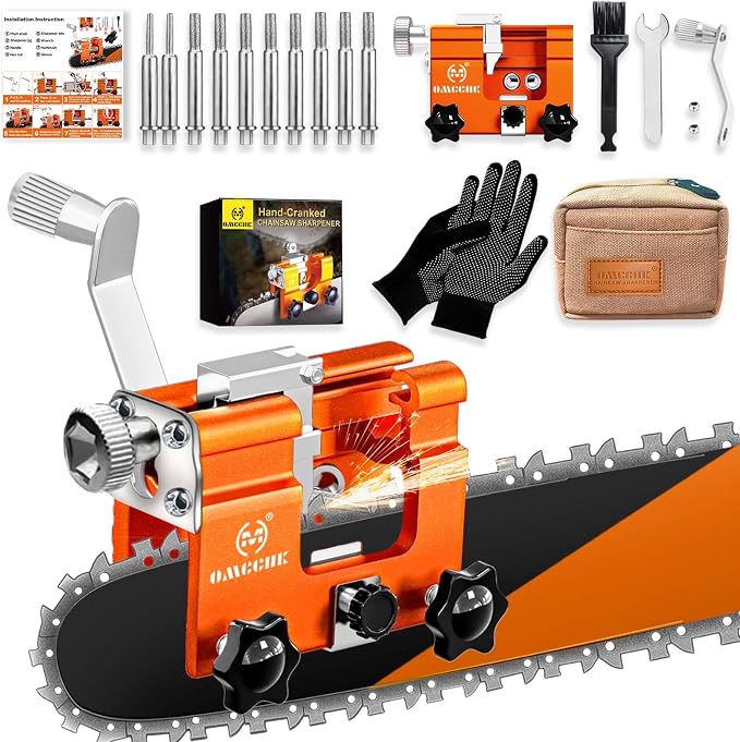 Chainsaw Sharpener Jig,10 Tungsten Bits & Çarry Bag for 4-22" Chains | Universal Portable Manual Hand Çank Chain Saw Blade Sharpener Tool Kit Accessories for Sharpening