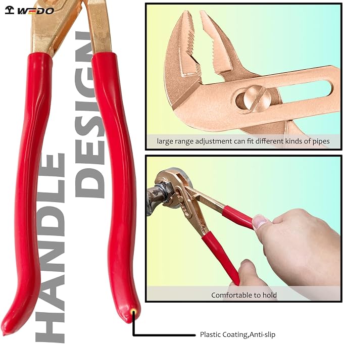 WEDO Water Pump Pliers, Slip Joint Pliers, Tongue and Groove Pliers, Length 10 inch, length 250mm, Max jaw opening 32mm, Beryllium Copper, Non-Sparking, DIN Standard, BAM & FM Certificate