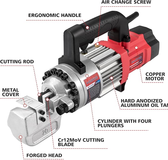 3/4",4-20mm,1050w Electric Hydraulic Rebar Cutter, Portable Rebar Cutter, Cutting Up to #6 Rebar, Cutting Speed 1.5-2S (RC20B)