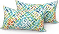 LVTXIII Set of 2 Outdoor Lumbar Pillows for Patio Furniture with White Piping, 12"x20" Fade Resistant Patio Lumbar Pillows with Inserts for Home Coach Sofa Use, Acapa Opal Geometric