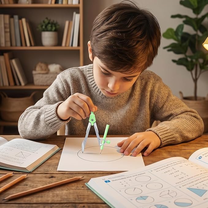 Compass Geometry Tool 9 Pcs Protractor and Compass Set Geometry Set Drawing Compass with Shatterproof Storage Box Includes Rulers Protractor Compass Eraser Pencil Sharpener Green