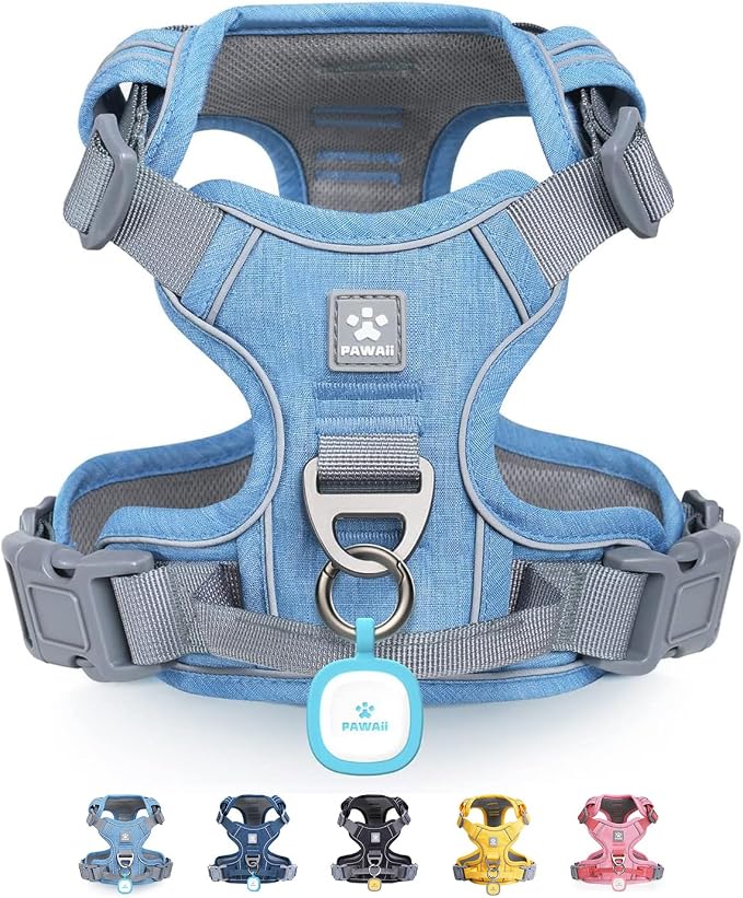 Pawaii No Pull Dog Harness with Pet ID Tag, Reflective Vest | Built for safer walks with a QR Pet ID Tag, front no pull clip, reflective trim, control handle and breathable mesh lining