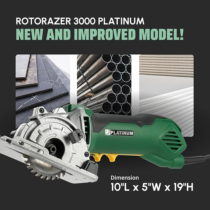 ROTORAZER SAW Platinum Compact Circular Saw Set - New Model for 2026! Extra Powerful - Deeper Cuts! Cut Drywall, Tile, Grout, Metal, Pipes, PVC, Plastic, and Copper. AS SEEN ON TV! (Green)