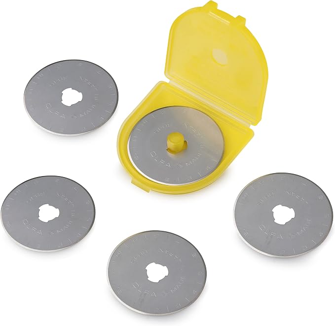 OLFA 45mm Rotary Cutter Replacement Blades, 5 Blades (RB45-5) - Tungsten Steel Circular Rotary Fabric Cutter Blade for Quilting, Sewing, Crafts, and Scrapbooking Fits Most 45mm Rotary Cutters