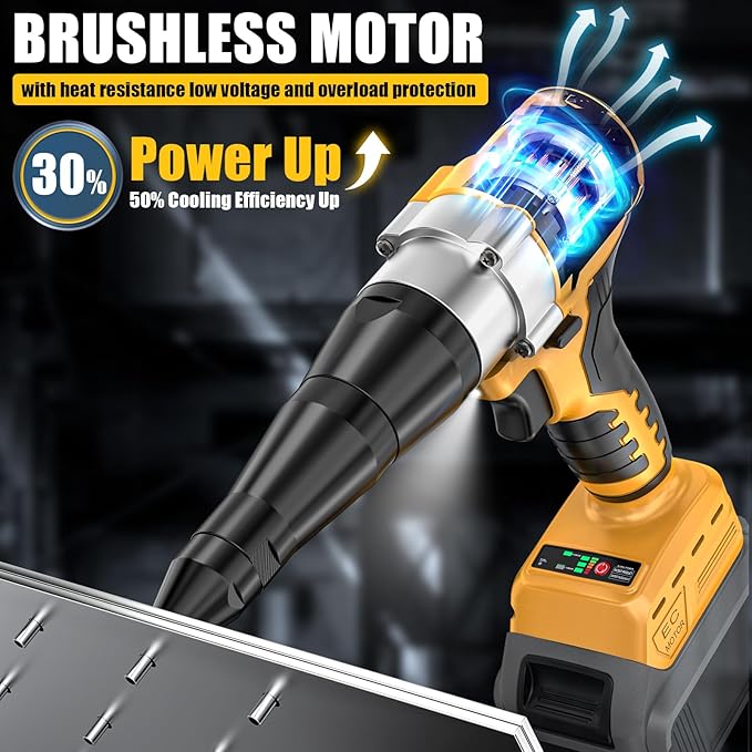Cerycose Cordless Rivet Gun Compatible with DeWalt 20V Battery,Brushless Electric Rivet Nut Tool with 3 Sizes Steel Rivets(1/8",5/32",3/16") & Nose Pieces, Professional Riveters Gun 20V(Tool Only)