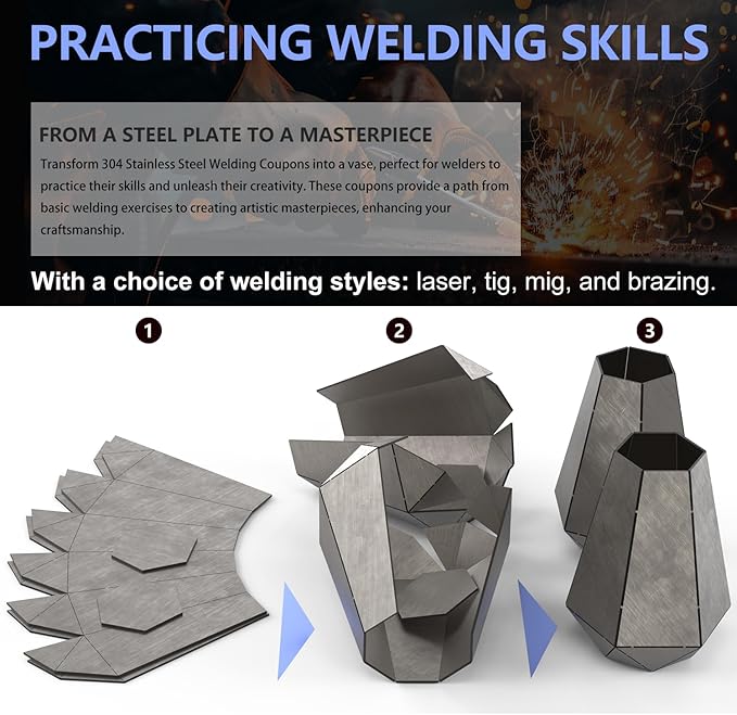 Welding Coupons Vases 2-Set,17 Gauge Welding Practice Kits, 304 Stainless Steel Plate,Beginner Welding Kits