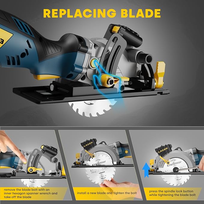 Enventor Mini Circular Saw, 5.8A 4-1/2" Electric Circular Saws with 6 Saw Blades, Laser Guide, 3,500RPM Max Cutting Depth 1-11/16"(90°), 1-1/8"(45°) for Soft Metal, Wood, Tile Cutting