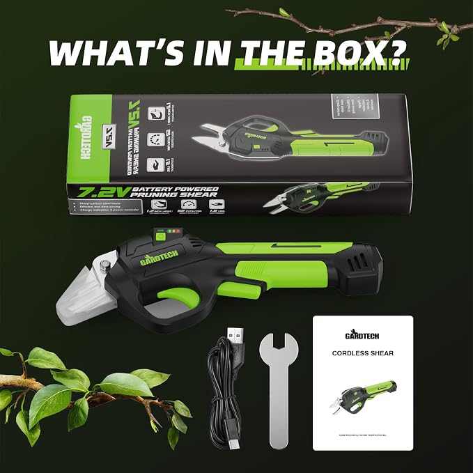 GARDTECH 7.2V Electric Pruning Shears, Ultra-light 1.5lbs Pruner for Garden | 4.0Ah Battery 1000 Cutting, 0.6in, Sharp Steel Blade Cordless Pruner Shears for Potted Plants, Flower and Fruits Trimming
