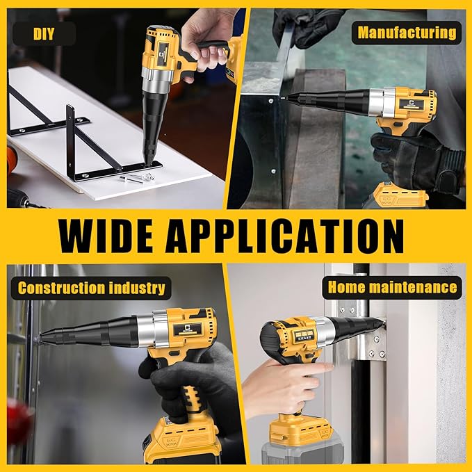 Cerycose Cordless Rivet Gun Compatible with DeWalt 20V Battery,Brushless Electric Rivet Nut Tool with 3 Sizes Steel Rivets(1/8",5/32",3/16") & Nose Pieces, Professional Riveters Gun 20V(Tool Only)