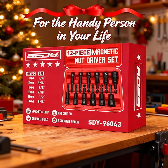 12-Piece Magnetic Nut Driver Set - Premium Impact Power Hex Nut Driver Drill Bit Master Kit, SAE & Metric, 1/4-Inch Quick-Change