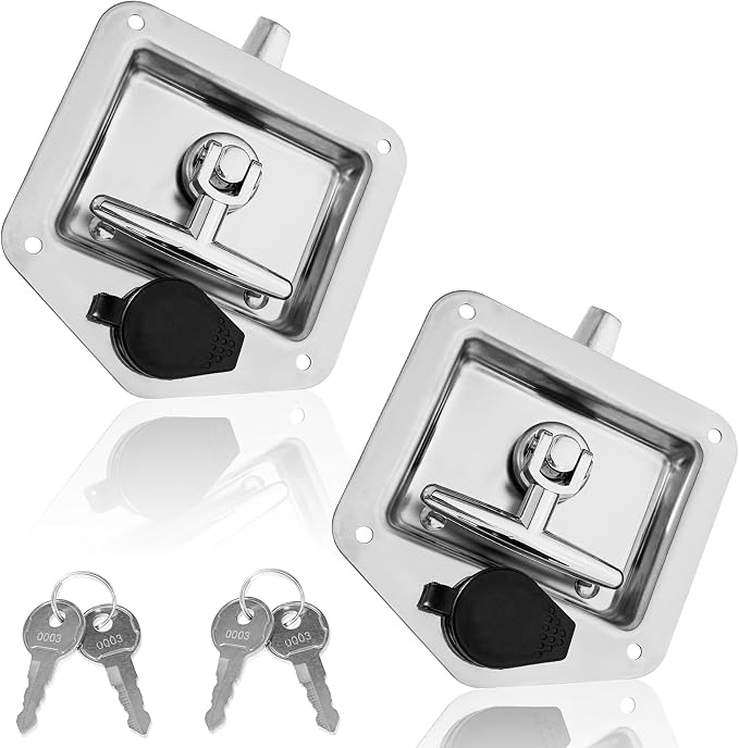 2Pcs Tool Box Latch T Handle Latches Stainless Steel Car Trailer Door LockHighly Polished with Replacement for Keys Suitable for Trailer Door RV Camper Truck Bed Toolboxes Folding with Gasket