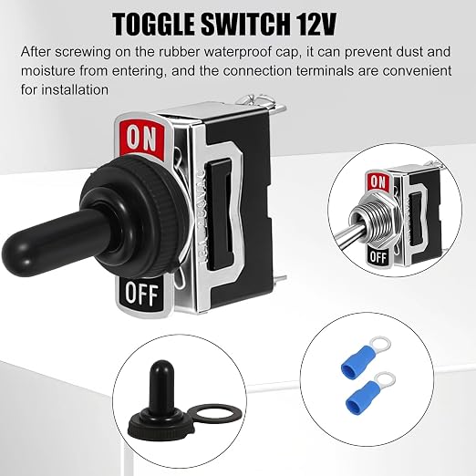 12V Waterproof Toggle Switch,Durable SPST 2Pin 20A 125V AC/ 15A 250V AC Heavy Duty ON/Off Switch with Waterproof Cap Terminals，Suitable for Automotive Boat Truck–Pack of 5