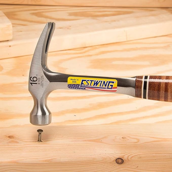 ESTWING Hammer - 16 oz USA Made Straight Rip Claw Hammer with Smooth Face & Genuine Leather Grip - E16S