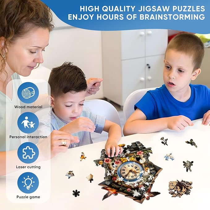 Pikoqunc Wooden Jigsaw Puzzles, Clock House Wooden Puzzles for Adults 500 Pieces with Birds, Unique Vintage Wood Puzzle for Home Décor, Perfect Holiday, 15.2’’ x 17.7’’ Family Game