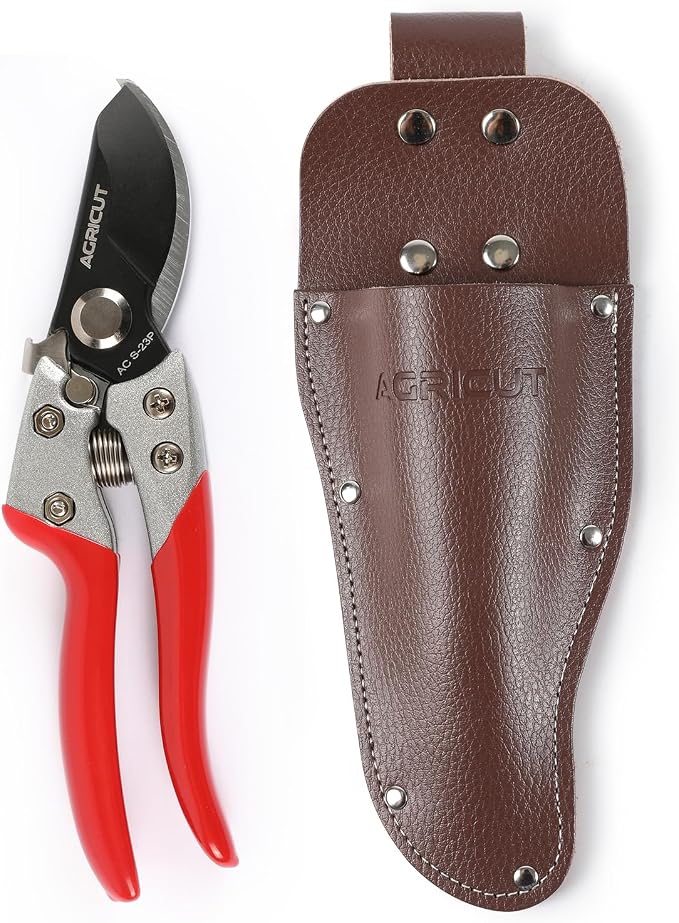 AGRICUT Pruning Shears, 7/8-Inch Cut Capacity Hand Clippers, Bypass Pruners, Gardening Scissors with Sharp Steel Blade (Aluminum Handle, High Carbon Steel PRO with Sheath)