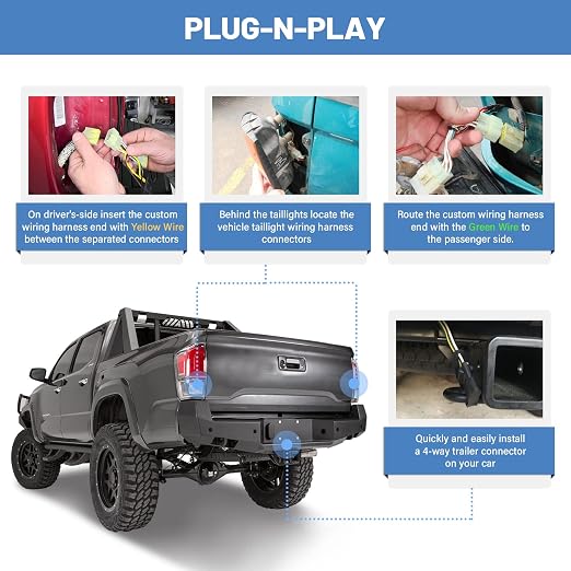 MECMO 4 Pin Trailer Wiring Harness for 1989-1995 Toyota Pickup & 1995-2004 Toyota Tacoma, ‎55379 Vehicle-Side 4 Prong Towing Hitch Wire for Trailer Light Hook Up, Plug & Play 4 Way Flat T-Connector