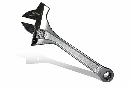 T10001 Mining Adjustable Wrench with Hammer, Chrome Finish, 12"