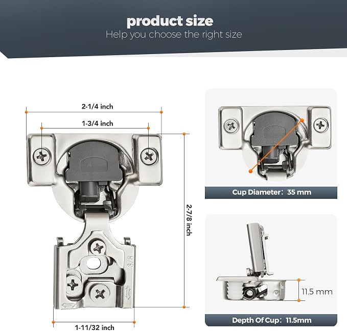 2 Pack (1 Pairs) 3/8" Overlay Soft Close Cabinet Hinges, Satin Nickel Stainless Steel Concealed Hinges with 3D Self-Closing for Face Frame Doors & Kitchens
