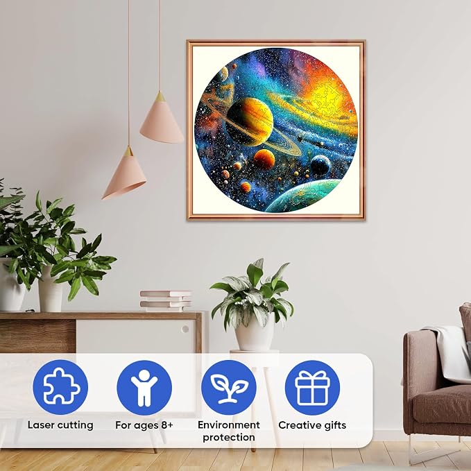 MEATRN Wooden Puzzles Solar System 200 Pieces - Colorful Space Puzzle for Adults and Students, Educational Astronaut Theme, Perfect Birthday or Graduation Gift, 11.2x11.3 in