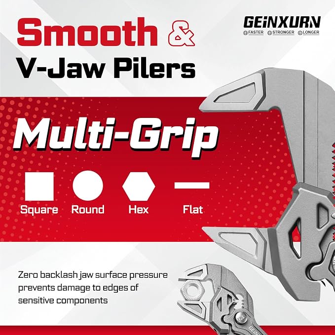 GEINXURN 10-Inch Pliers Wrench, 2PCS Smooth V-Jaw Pliers with 19-Position Push-Lock, Fast Adjustable Slip Joint Pliers Set for Plumbing, Home Repair, and Pipe Fittings